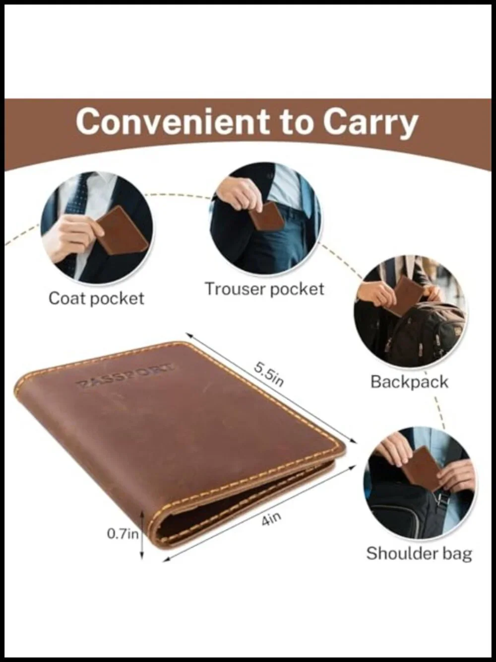 Genuine Leather Passport Holder with Card Slots and Pocket for Travel